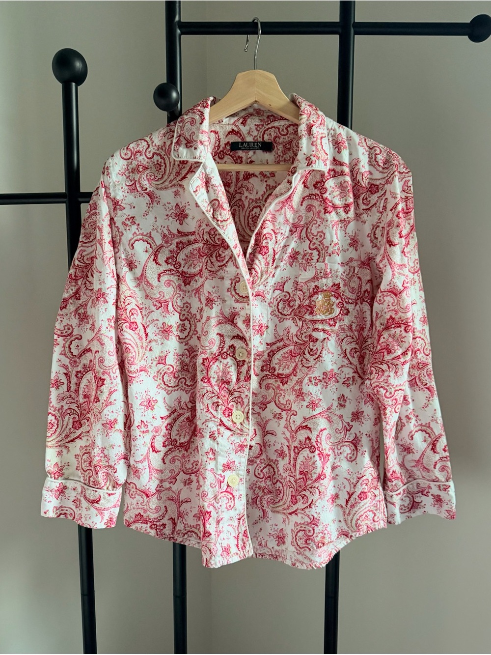 Lauren Ralph Lauren Pink Paisley Cotton Pajama Set Size Large Embroidered LRL - Picture 2 of 9